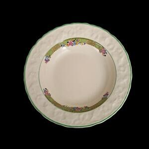 English Brambleberry Dessert Bowls Set of 4 Floral Green Rim Vintage